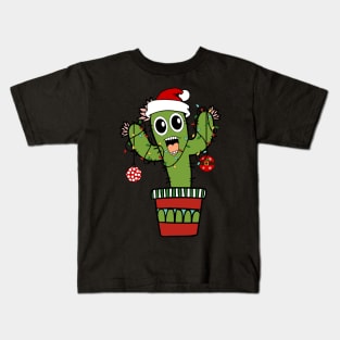 Cranky Cactus Christmas Lights Funny Christmas Tree Xmas Gift Kids T-Shirt